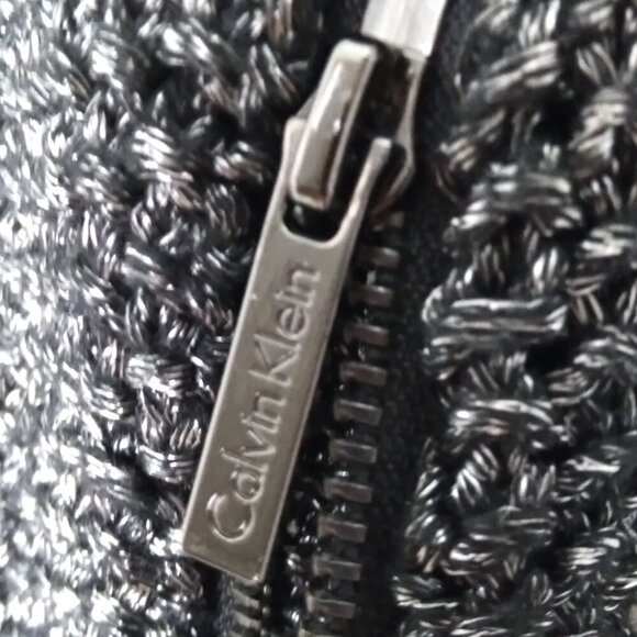 Black & Silver Metallic Knit Long Boat Neck Pullover Sweater Zip Detail Sz S/P - Picture 2 of 9